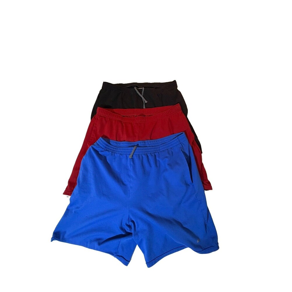 Amazon Essentials Mens Athletic Shorts Lot 3 XXL Blue Red Black Drawstring Gym